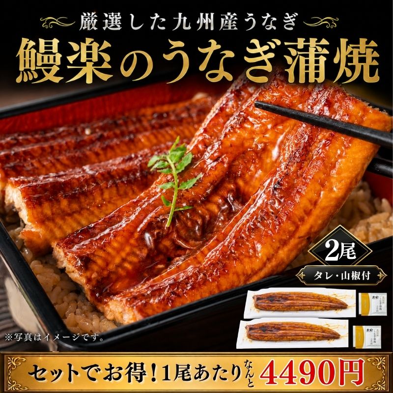 「鰻楽」のうなぎ蒲焼【長焼】210g 2尾 タレ・山椒付き