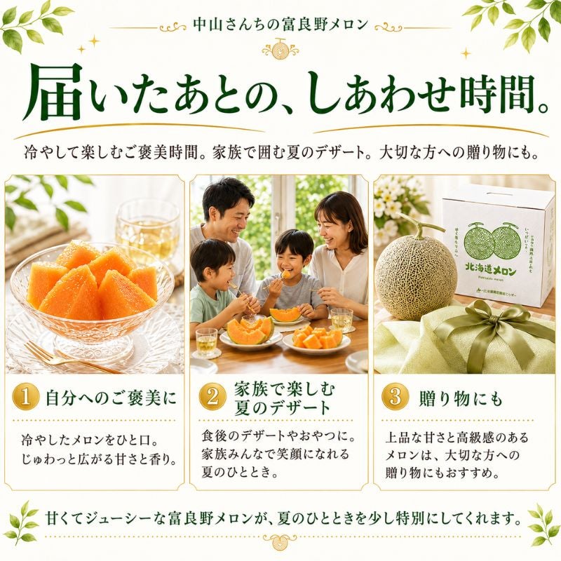北海道産 中山さんちの富良野メロン 赤肉メロン 特大2kg前後×1玉（常温