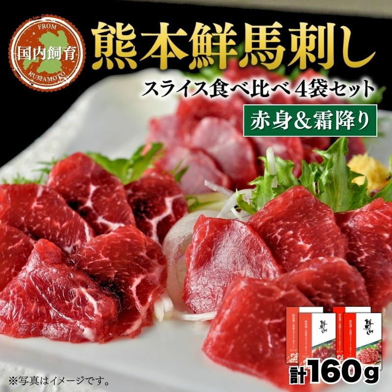 馬刺しページ 熊本鮮馬刺し 2点食べ比べセット 計160g（赤身40g×2・霜降り40g×2