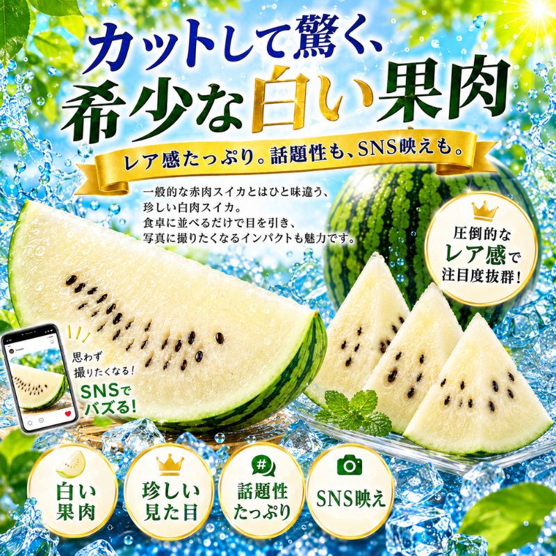 限定50玉】北海道産 幻の白いスイカ「クールチャージ潤（じゅん）」1玉